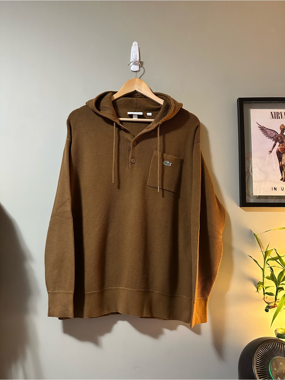 Lacoste Men's Brown Hooded Waffle-Knit Polo
